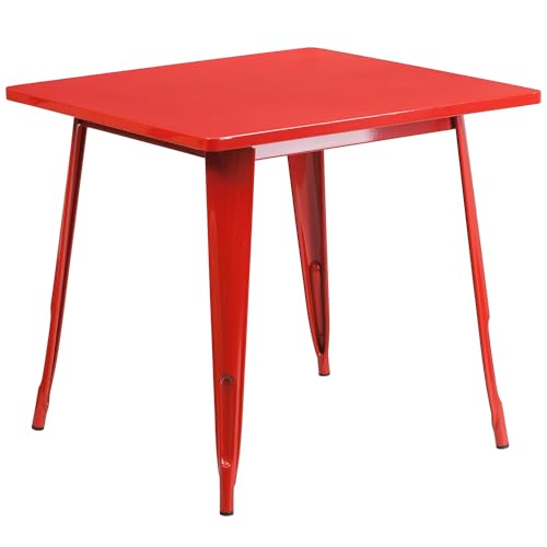 Flash Furniture Felix Tisch für Innen- und Außenbereich, 80 cm, quadratisch, Rot von Flash Furniture