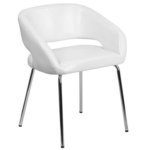 Flash Furniture Fusion Series LeatherSoft Gepolsterter Side Reception Chair Retro Gepolsterter Loungesessel für Wohnzimmer oder Büro, Weiß von Flash Furniture