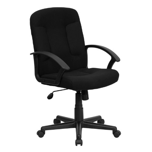 Flash Furniture Chefsessel, mittelhohe Rückenlehne, drehbarer Bürostuhl mit Nylon-Armlehnen, schwarz, 1 Stück von Flash Furniture