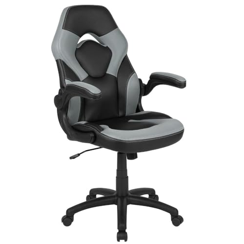 Flash Furniture Gaming Stuhl mit hoher Rückenlehne – Ergonomischer Bürosessel mit verstellbaren Armlehnen und Netzstoff – Perfekt als Zockerstuhl und fürs Home Office – Grau von Flash Furniture