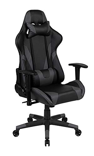 Flash Furniture Gaming Stuhl mit hoher Rückenlehne – Ergonomischer Bürosessel mit verstellbaren Armlehnen und Netzstoff – Perfekt als Zockerstuhl und fürs Home Office – Grau von Flash Furniture