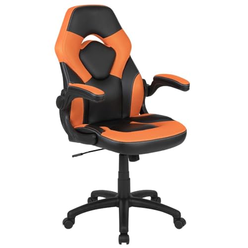 Flash Furniture Gaming Stuhl mit hoher Rückenlehne – Ergonomischer Bürosessel mit verstellbaren Armlehnen und Netzstoff – Perfekt als Zockerstuhl und fürs Home Office – Orange von Flash Furniture