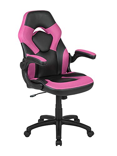 Flash Furniture Gaming Stuhl mit hoher Rückenlehne – Ergonomischer Bürosessel mit verstellbaren Armlehnen und Netzstoff – Perfekt als Zockerstuhl und fürs Home Office – Pink, X10 von Flash Furniture