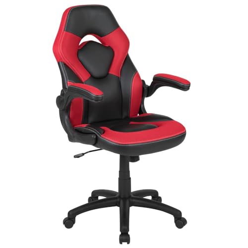 Flash Furniture X10 Gaming-Stuhl, ergonomischer Bürostuhl für PC- und Gaming-Setups, verstellbarer Gamer-Stuhl mit Rückenunterstützung, LeatherSoft, rot/schwarz von Flash Furniture