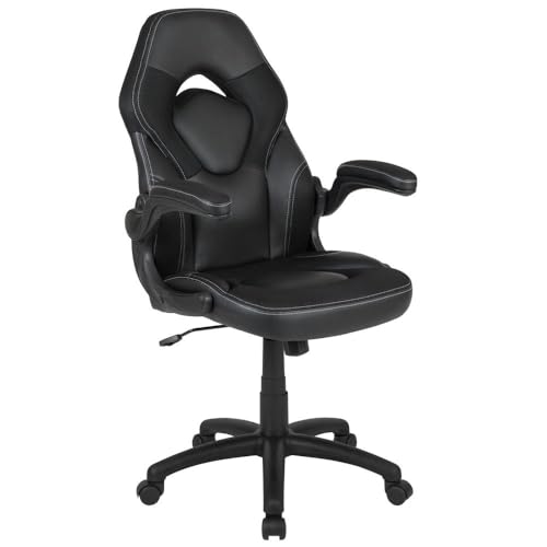 Flash Furniture Gaming Stuhl mit hoher Rückenlehne – Ergonomischer Bürosessel mit verstellbaren Armlehnen und Netzstoff – Perfekt als Zockerstuhl und fürs Home Office – Schwarz von Flash Furniture