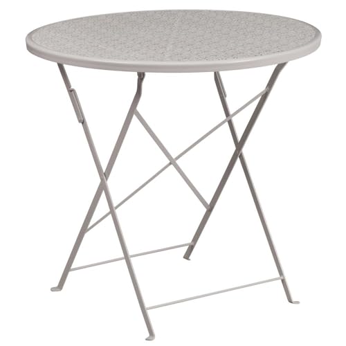 Flash Furniture Handelsübliche Qualität, 76,2 cm, rund, hellgrau, für drinnen und draußen, klappbarer Terrassentisch von Flash Furniture