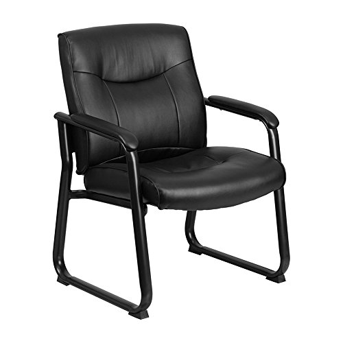 Flash Furniture Hercules Serie Big and Tall bewertet Leder Chefsessel Seite Empfangsstuhl mit Schlittenfuß, Metall, Schwarz, 75.564999999999998 x 62.865000000000002 x 44.45 cm von Flash Furniture