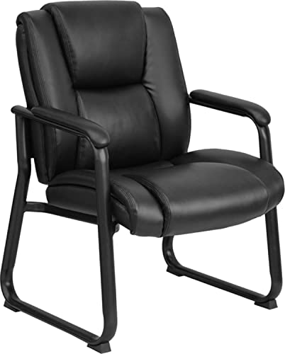 Flash Furniture Hercules Big & Tall Chefsessel, 227 kg Traglast, getuftetes LeatherSoft, Empfangsstuhl mit Kufengestell, Metall, Schwarz, 1 Stück von Flash Furniture