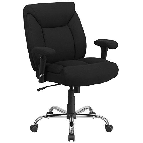 Flash Furniture Hercules Big & Tall Chefsessel, 180 kg Traglast, drehbarer, ergonomischer Bürostuhl mit tiefem, getufteten Sitz und verstellbaren Armlehnen, Metall, schwarzer Stoff, 1 Stück von Flash Furniture