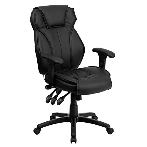 Flash Furniture High Back Black Leather Multifunction Executive Swivel Ergonomic Office Chair with Lumbar Support Knob with Arms von Flash Furniture