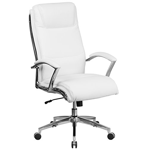 Flash Furniture High Back Designer White Leather Smooth Upholstered Executive Swivel Office Chair with Chrome Base and Arms von Flash Furniture