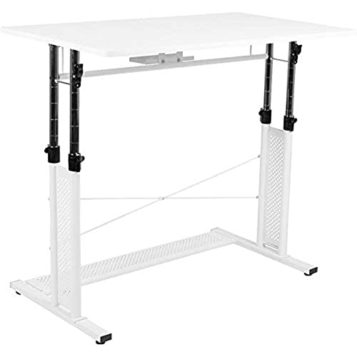 Flash Furniture Höhenverstellbar (79,25–99,5 cm Höhe), Sitz-und Stehtisch/Heimbüro-Schreibtisch, Metall, weiß, 39.25" W x 23.75" D x 27.25-35.75" H von Flash Furniture
