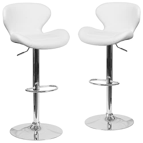 Flash Furniture Höhenverstellbarer Barhocker, Chrom, Metall, Schaumstoff, Sperrholz, Weißes Vinyl, 2 Pack von Flash Furniture