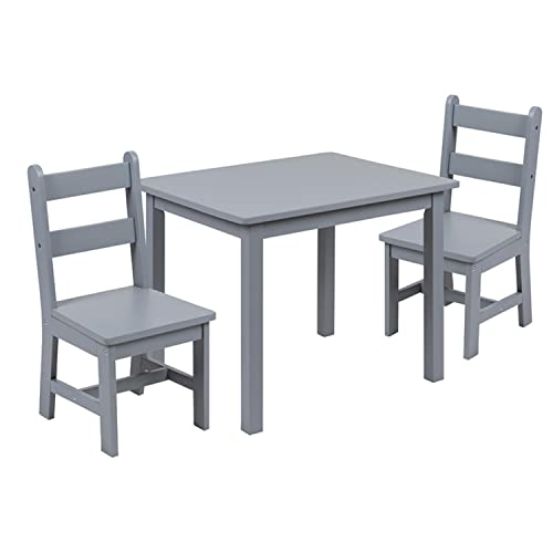 Flash Furniture Kyndl Kinder-Tisch- und Stuhl-Set aus massivem Hartholz, für Spielzimmer, Schlafzimmer, Küche, 3-teiliges Set, Grau von Flash Furniture