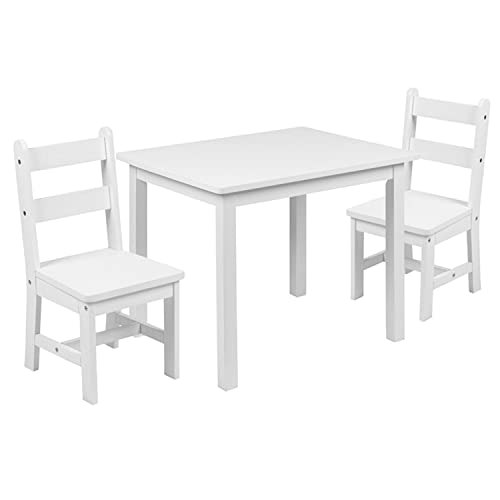 Flash Furniture Kinder Massivholz Tisch und Stuhl Set für Spielzimmer, Schlafzimmer, Küche – 3-teiliges Set – Weiß, Mittel von Flash Furniture