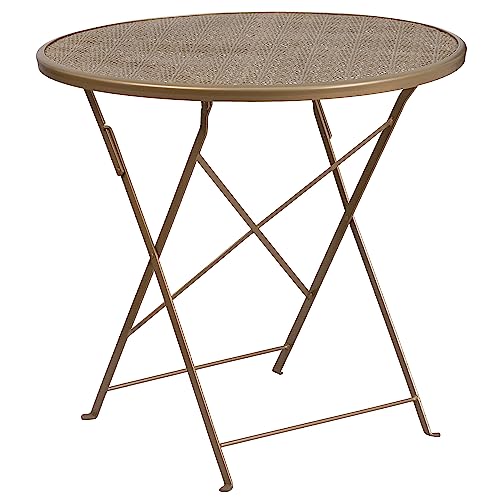 Flash Furniture Klappbarer Terrassentisch, 76,2 cm, rund, goldfarben, für drinnen und draußen, Stahl von Flash Furniture