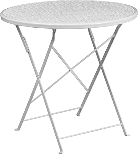 Flash Furniture Oia Terrassentisch, rund, 76,2 cm, Stahl, zusammenklappbar, Legierter, weiß, 30" Round von Flash Furniture