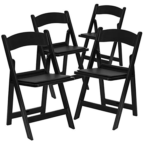 Flash Furniture Klappstuhl HERCULES – Stuhl zum Klappen für Gäste oder Veranstaltungen bis 500 kg belastbar – Pflegeleichter Küchenstuhl mit abnehmbarem Sitzpolster – 4er-Set – Schwarz von Flash Furniture