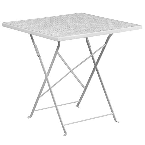 Flash Furniture Klapptisch für den Innen- und Außenbereich, Stahl, quadratisch, 71,1 cm, Weiß von Flash Furniture