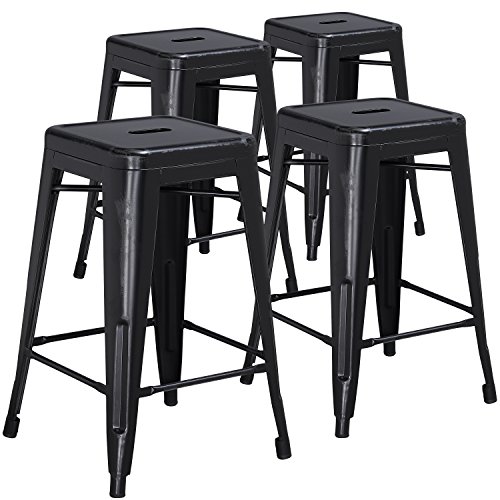 Flash Furniture Kommerzielle Qualität, 61 cm hoch, rückenfrei, Metall, für Innen-und Außenbereich, 4 Stück, Kunststoff, Eisen, Schwarz, 4er-Set von Flash Furniture