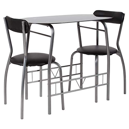 Flash Furniture Glas-Esstisch und Stühle, Metall, schwarz, 3-teiliges Set von Flash Furniture
