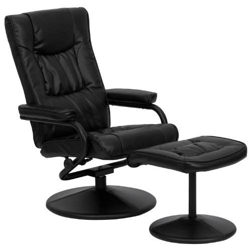 Flash Furniture Ledersessel & Hocker – Bequemer Sessel mit Hocker zum Sitzen aus LeatherSoft-Material – Ideal für die kommerzielle und private Nutzung – Schwarz von Flash Furniture