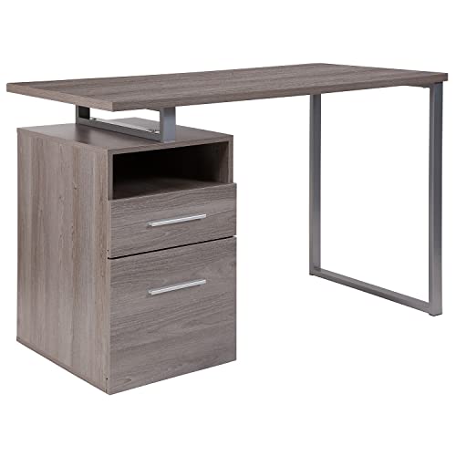Flash Furniture Computertisch mit Zwei Schubladen und silberfarbenem Metallrahmen, Metall, leichte Asche, 47" W x 23.5" D x 30.5" H von Flash Furniture