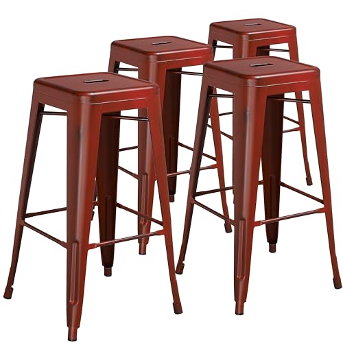 Flash Furniture Metall-Barhocker, bunt, Kunststoff, Eisen, Distressed Kelly Red, 4er-Packung von Flash Furniture