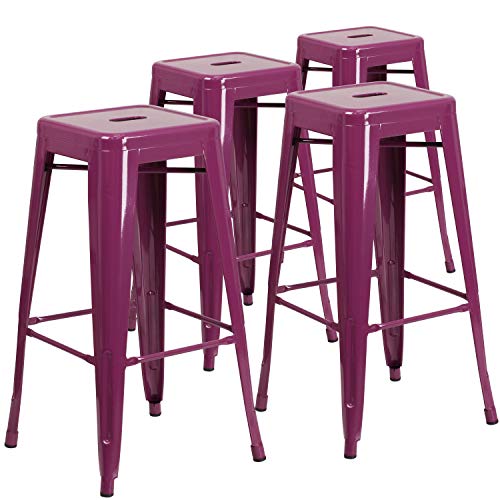Flash Furniture Metall-Barhocker, bunt, Kunststoff, Eisen, violett, 4er-Packung von Flash Furniture