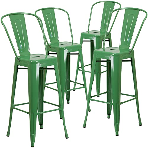 Flash Furniture Metall-Barhocker, bunt, Kunststoff, verzinkter Stahl, grün, 4er-Packung von Flash Furniture
