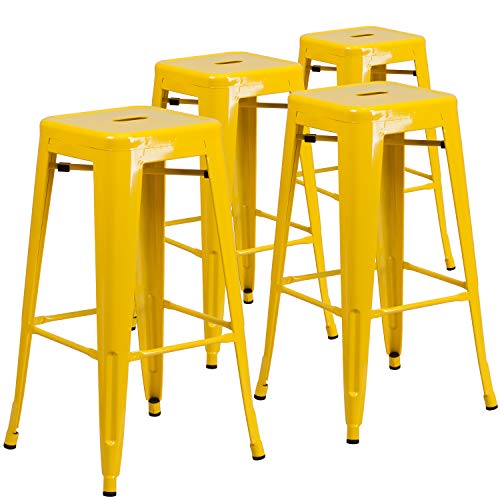 Flash Furniture Metall-Barhocker, bunt, Verzinkter Stahl, Kunststoff, gelb, 4 Pack von Flash Furniture