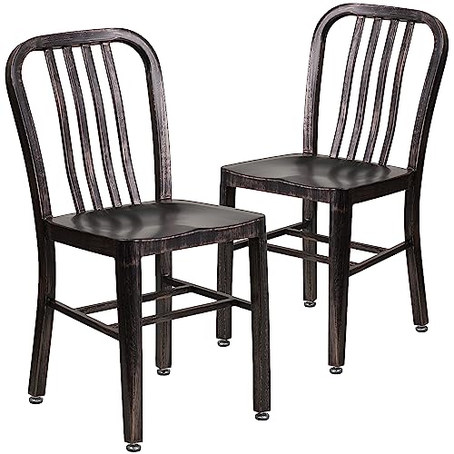 Flash Furniture Stuhl für den Innen- und Außenbereich, Stahllegierung, Kunststoff, schwarz-antikgoldfarben, 51 x 39 x 85 cm von Flash Furniture