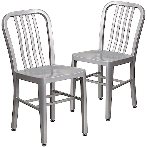 Flash Furniture Metallstuhl mit Rückenlehne – Esszimmerstühle für den Innen- und Außenbereich – Küchenstühle ideal für die gewerbliche Nutzung – 2er Set – Silber, 50.8 x 39.37 x 84.46 cm von Flash Furniture
