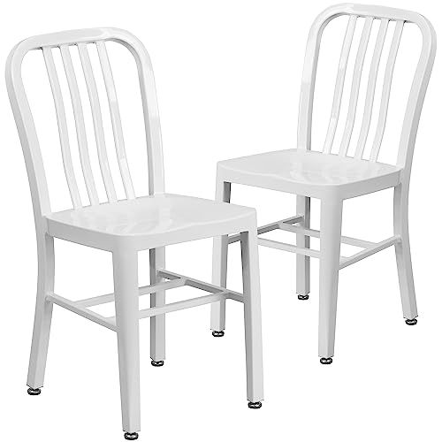 Flash Furniture Metallstuhl mit Rückenlehne – Esszimmerstühle für den Innen- und Außenbereich – Küchenstühle ideal für die gewerbliche Nutzung – 2er Set – Weiß, 50.8 x 39.37 x 84.46 cm von Flash Furniture
