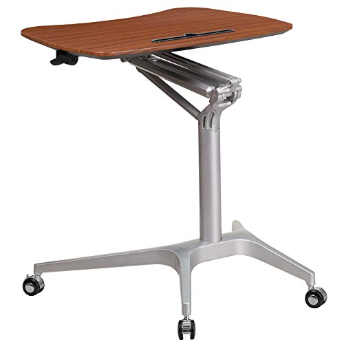 Flash Furniture Laptop-Schreibtisch, mobil, zum Sitzen und Stehen, Computer-Tisch mit verstellbarer Höhe, ergonomischer Bürotisch mit Stifthalter, auf Rollen, Mahagoni von Flash Furniture