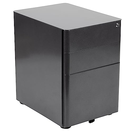 Flash Furniture Moderner Aktenschrank mit 3 Schubladen, abschließbar, mit Kippmechanismus und Hängeschublade für Rechts- und Briefordner, Schwarz Flash Furniture Moderner Aktenschrank mit 3 Schubladen, abschließbar, mit Kippmechanismus und Hängeschublade für Rechts- und Briefordner, Schwarz von Flash Furniture