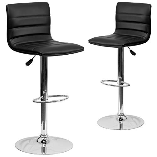 Flash Furniture Moderner Barhocker aus Vinyl, höhenverstellbar, mit horizontaler Naht auf der Rückseite, 2 Stück, Chrom, Metall, Schaumstoff, Kunststoff, Sperrholz, Schwarz, Set of 2 von Flash Furniture