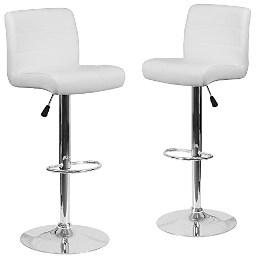 Flash Furniture Moderner Barhocker aus Vinyl mit Rollsitz und Chromfuß, höhenverstellbar, 2 Stück, Chrom, Kunststoff, Schaumstoff, Metall, Weiss/opulenter Garten, 2 Pack von Flash Furniture