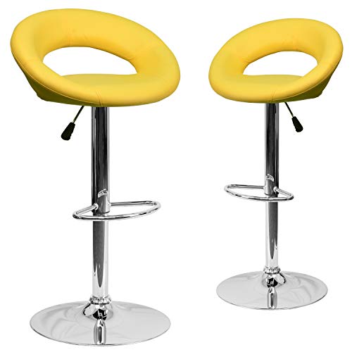 Flash Furniture Anthony Barhocker aus Vinyl, abgerundete Rückenlehne, höhenverstellbar, verchromt, Gelb, 2 Stück Flash Furniture Anthony Barhocker aus Vinyl, abgerundete Rückenlehne, höhenverstellbar, verchromt, Gelb, 2 Stück von Flash Furniture