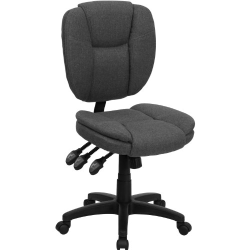 Flash Furniture Caroline Bürostuhl mit mittlerer Rückenlehne, Stoff, multifunktional, drehbar, ergonomisch, mit Kissenpolsterung, Grau von Flash Furniture