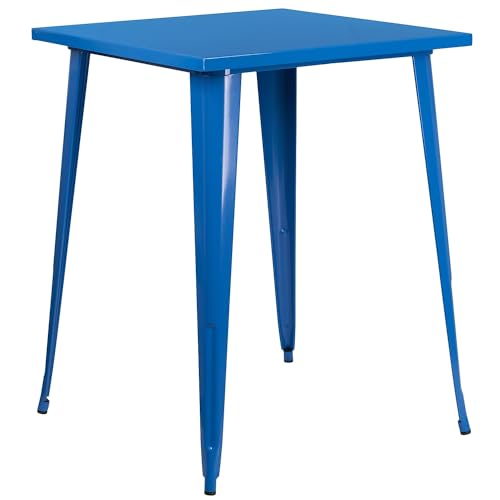 Flash Furniture Quadratischer Stehtisch aus Metall, für den Innen-und Außenbereich, 80 cm, blau, 31.5" Square von Flash Furniture