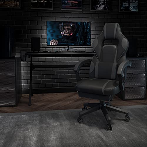 Flash Furniture Gaming Stuhl mit hoher Rückenlehne – Ergonomischer Bürosessel mit verstellbaren Armlehnen und Fußstütze – Perfekt als Zockerstuhl und fürs Home Office – Schwarz von Flash Furniture