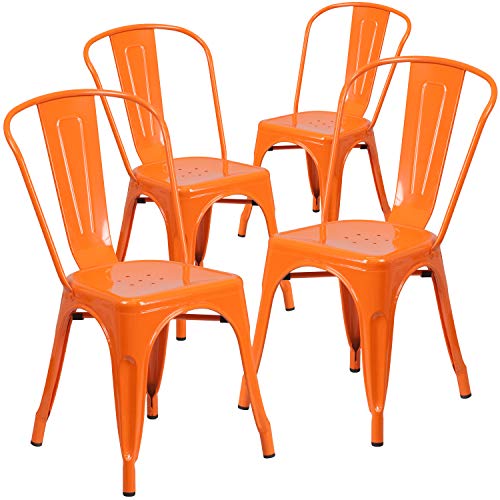 Flash Furniture Stapelbare Stühle für den Innen-und Außenbereich, aus Metall, 4 Stück, Kunststoff, Gummi, Orange/Abendrot im Zickzackmuster (Sunset Chevron), 4 Pack von Flash Furniture