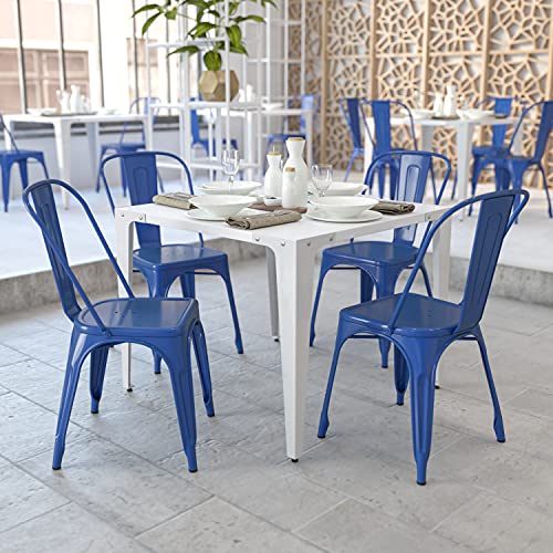 Flash Furniture Stapelbare Stühle für den Innen-und Außenbereich, aus Metall, 4 Stück, Legierter Stahl Kunststoff, Blau, 4 Pack von Flash Furniture