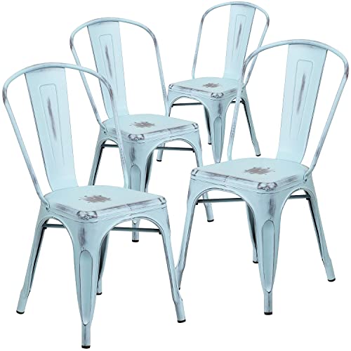 Flash Furniture Stapelstuhl für den Innen- und Außenbereich, Metall, 4 Stück, Grün/Blau von Flash Furniture