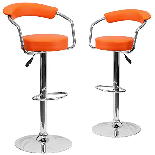 Flash Furniture TAFT Barhocker, Vinyl, höhenverstellbar, mit Armlehnen und Chrom-Sockel, Orange, 2 Stück von Flash Furniture