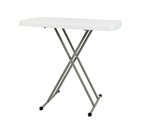 Flash Furniture Klapptisch für den Innen-und Außenbereich, aus Kunststoff, höhenverstellbar, kommerzielle Qualität, Laptoptisch, TV-Ablage, Polyethylen, Stahl, Granitweiß, 2.5 Foot von Flash Furniture