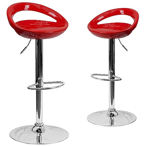 Flash Furniture Wilson Barhocker, Kunststoff, höhenverstellbar, abgerundet, Rückseite aus Chrom, 2 Stück, Rot von Flash Furniture