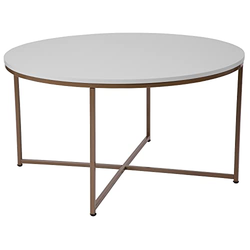 Flash Furniture Hampstead Collection Couchtisch – Moderner Couchtisch mit weißem Finish – Crisscross gebürsteter Goldrahmen Flash Furniture Hampstead Collection Couchtisch – Moderner Couchtisch mit weißem Finish – Crisscross gebürsteter Goldrahmen von Flash Furniture