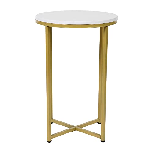 Flash Furniture Wohnzimmer-Beistelltisch, Holzwerkstoff, Weiß Marmor/Gold matt, End Table von Flash Furniture